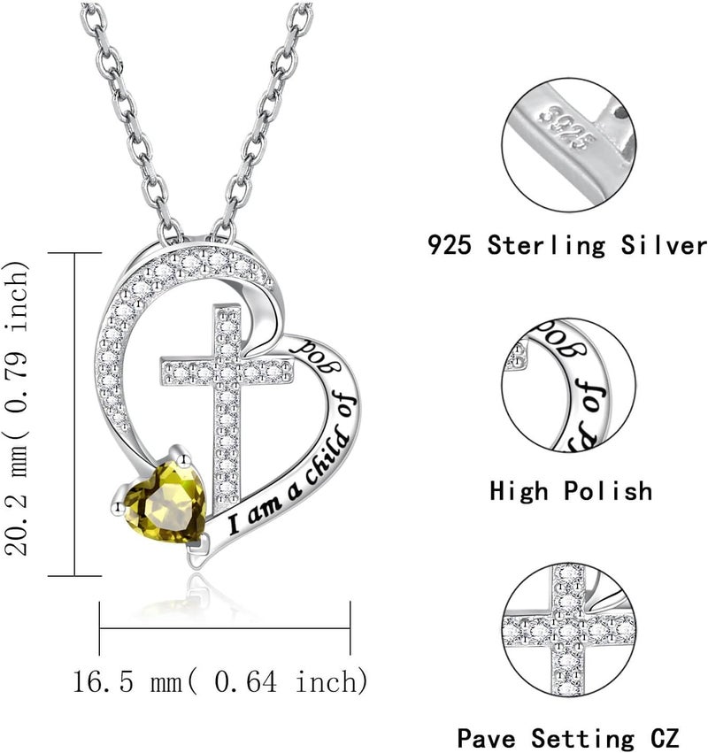 MANBU Sterling Silver Cross Necklace for Girls: Heart Birthstone I am a Child of God Pendant Religious Jewelry Baptism First Communion Confirmation Gifts for Teens - Image 4